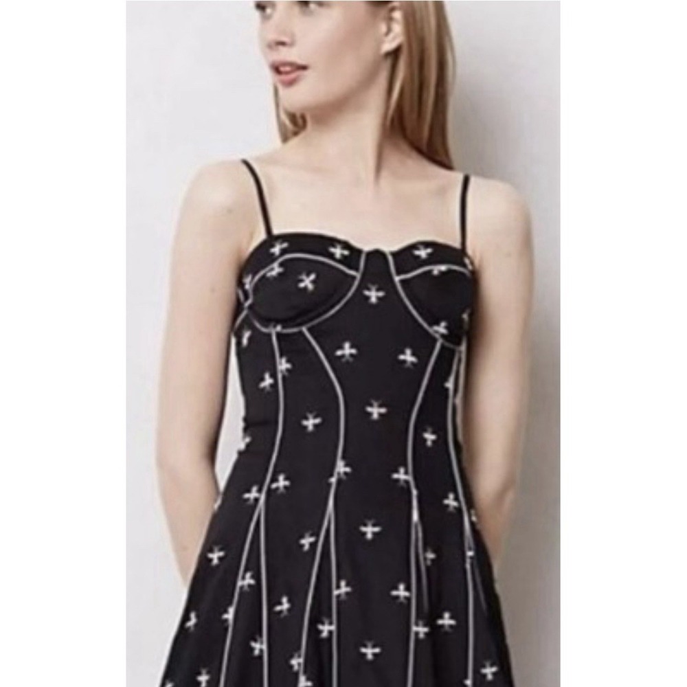 ANTHROPOLOGIE FLOREAT Black Jeweled Dragonfly Corset Dress 0 S Coquette Retro